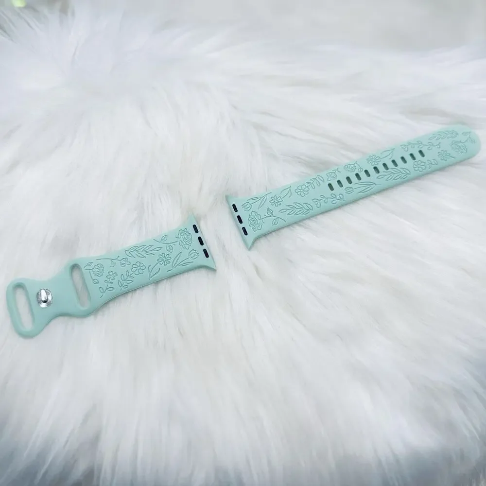 New Cyan Floral Design Apple Watch Bands 42mm 44mm 45mm 49mm